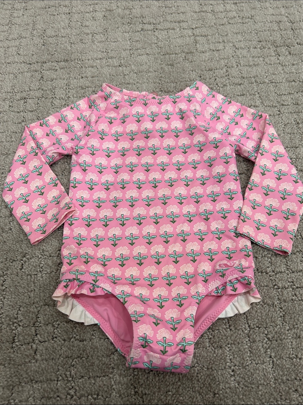 Vineyard Vines Pink Floral Long-Sleeve Girls Swim One-Piece
